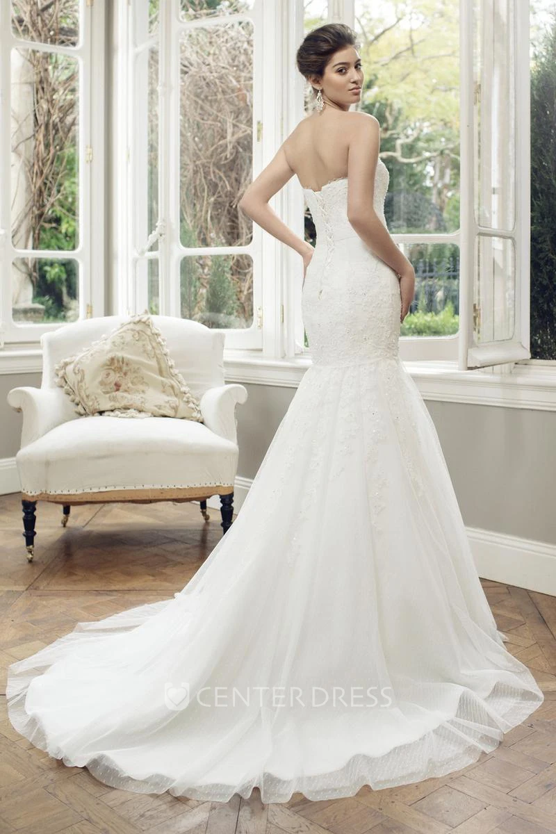 Mermaid Jeweled Sweetheart Lace Warm Wedding Dress With Lace Up