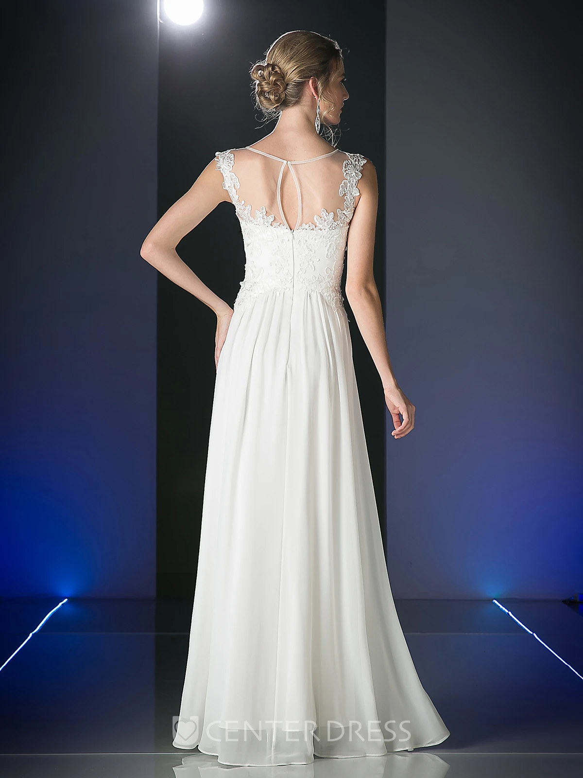 Sheath Ankle-Length Scoop-Neck Sleeveless Chiffon Illusion Dress With Appliques