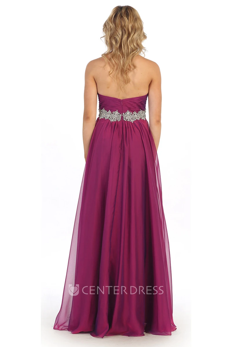 A-Line Sweetheart Empire Chiffon Backless Dress With Criss Cross And Waist Jewellery
