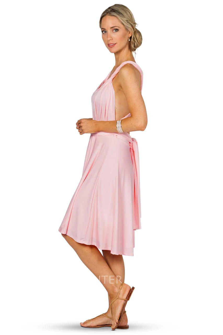 Sleeveless Knee-Length One-Shoulder Chiffon Convertible Bridesmaid Dress With Straps