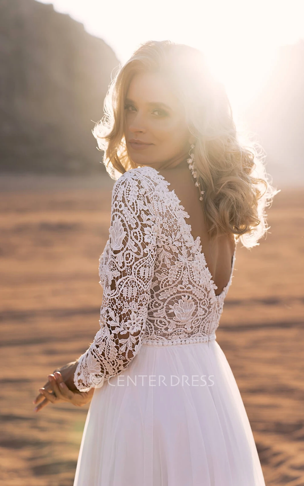 Illusion Back Chiffon Beach Spring Wedding Dress with A-Line and Bateau Neckline