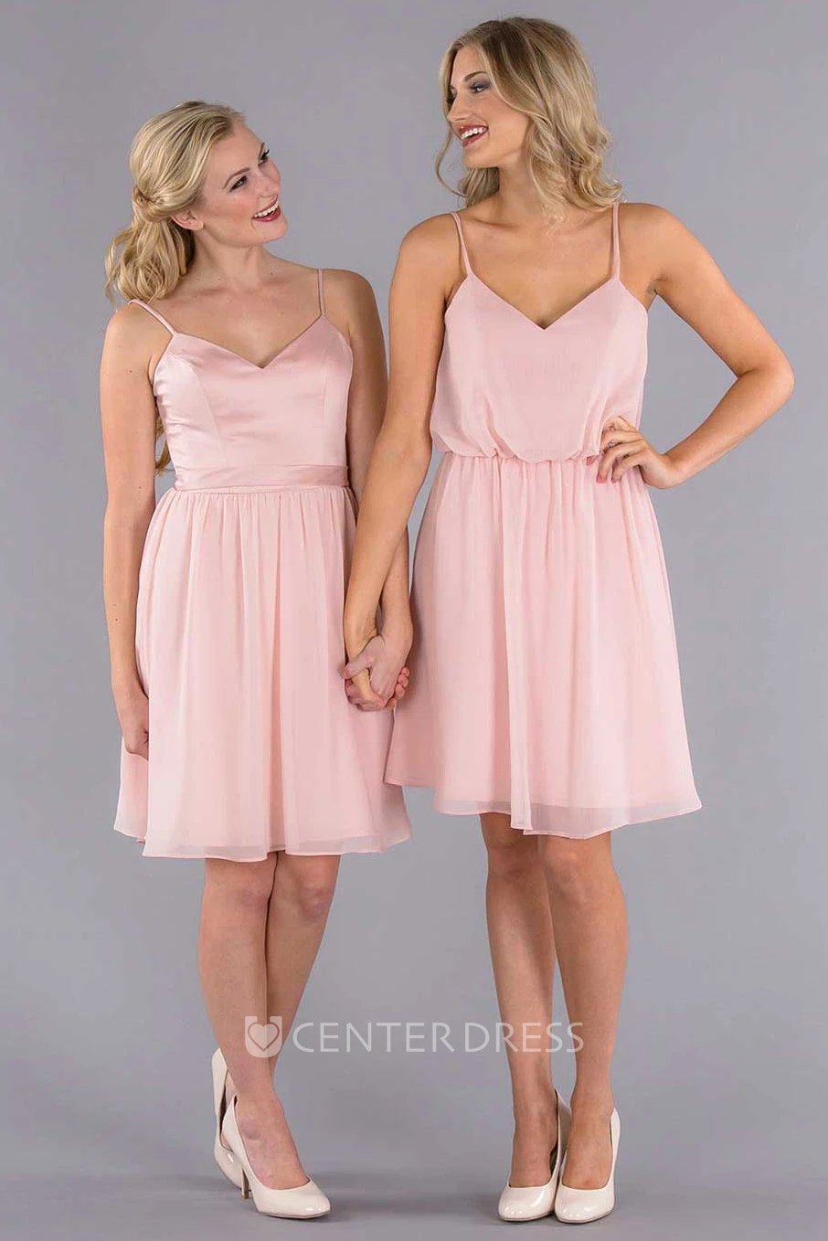 Knee-Length Sleeveless Ribboned Spaghetti Chiffon Bridesmaid Dress With Pleats
