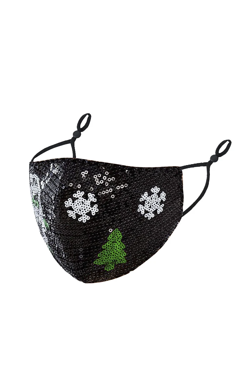 Non-medicial Sequin Christmas Cotton Reusable Face Mask In 7 Colors
