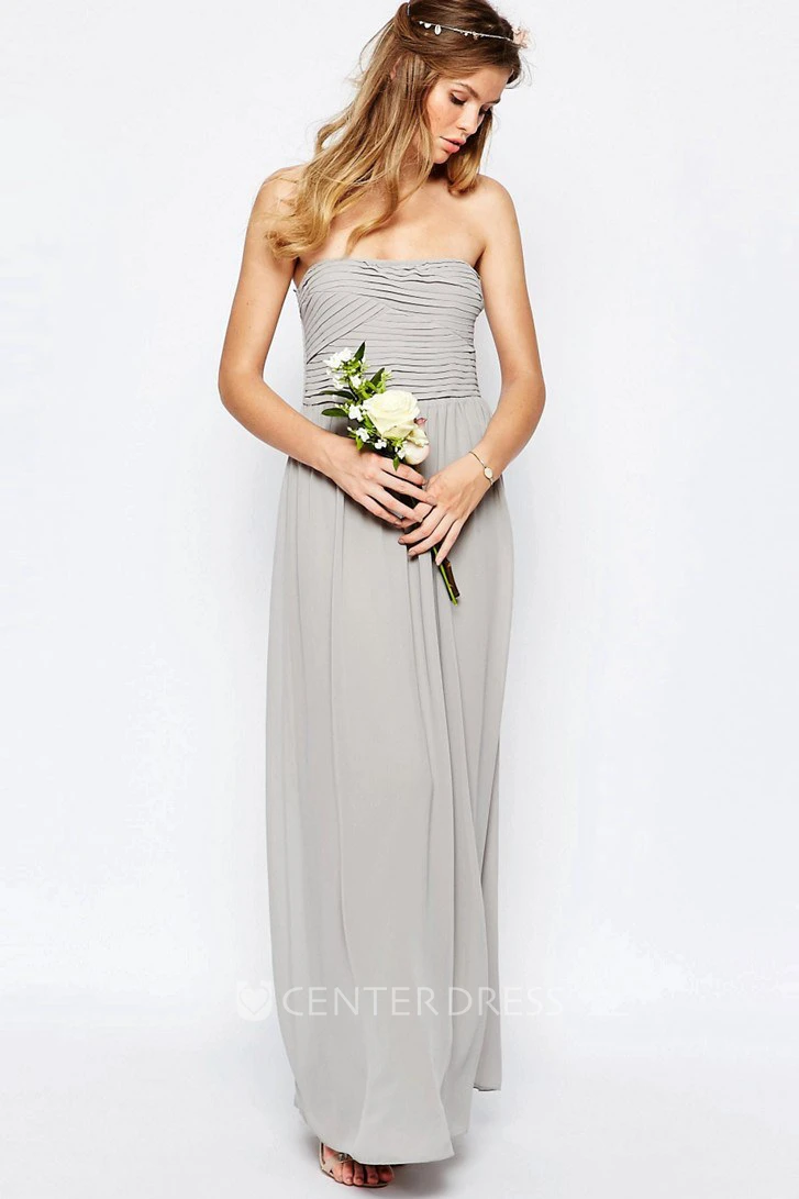 Sheath Ankle-Length Ruched Strapless Chiffon Bridesmaid Dress With Straps
