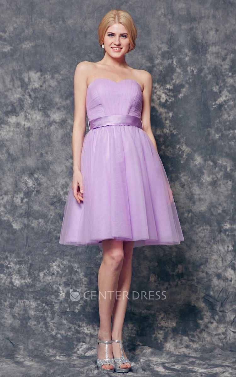 Strapless Backless A-line Short Tulle Dress With Sash