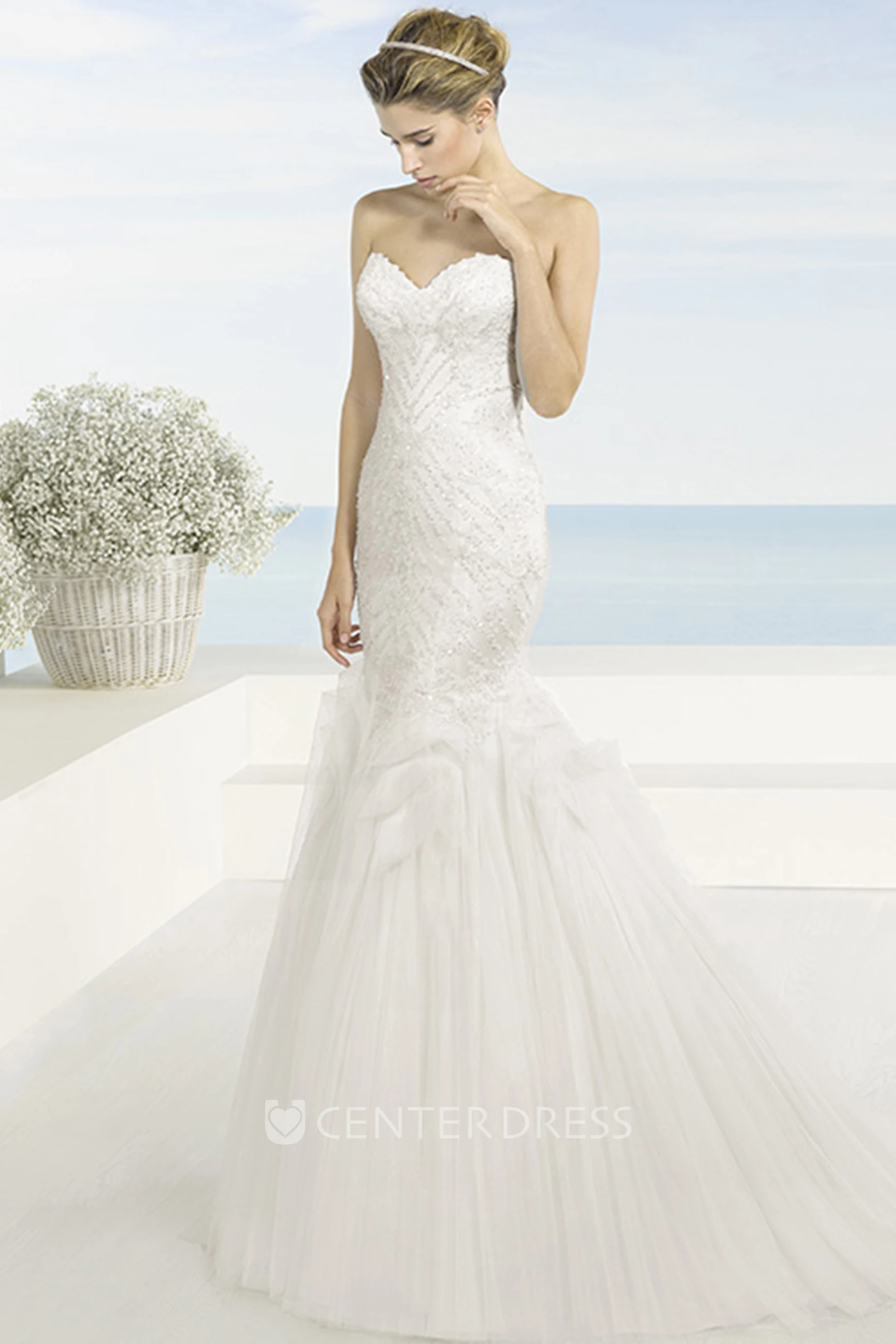Mermaid Sweetheart Tulle Wedding Dress With Beading