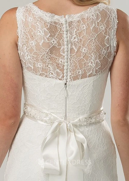 Scoop Long Jeweled Lace Winter Wedding Dress With Sweep Train And Illusion