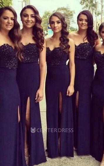 Sweetheart A-line Long Front Split Chiffon Lace Dress