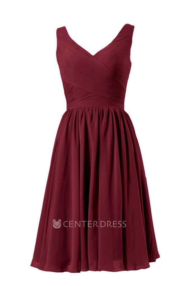 Sleeveless A-line Chiffon Dress With Pleats