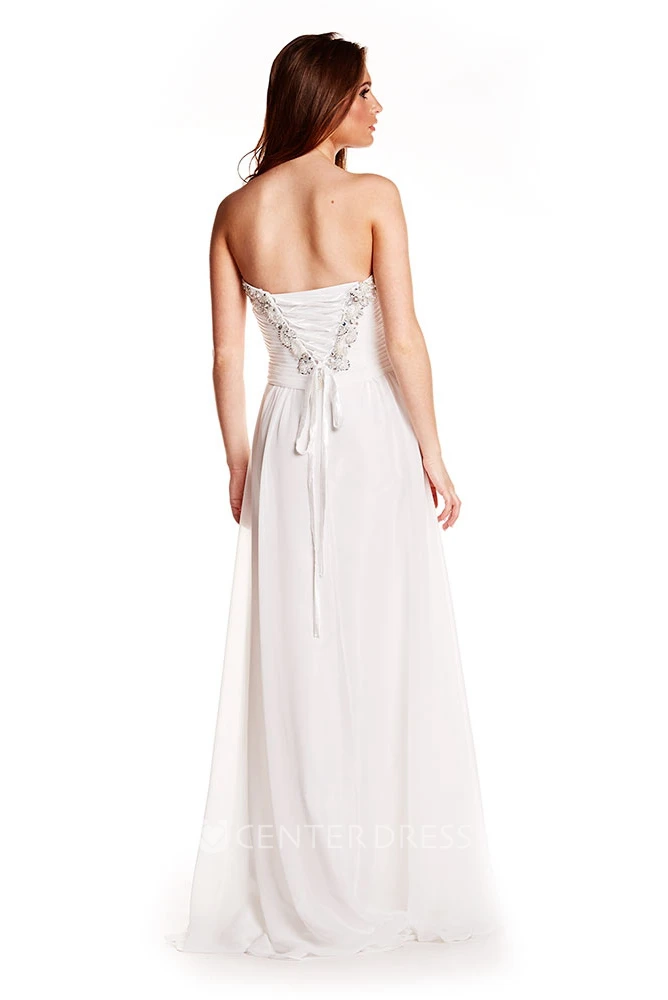 Sleeveless Sweetheart Ruched Chiffon Prom Dress With Beading And Bow