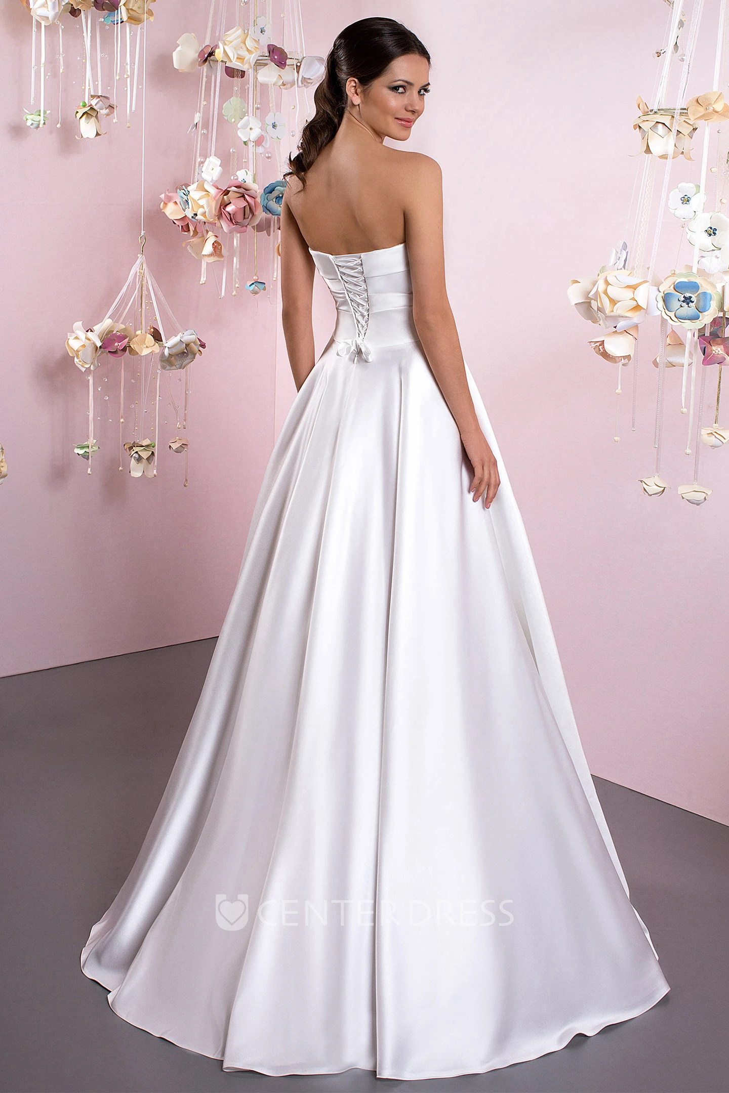 Ball Gown Sweetheart Satin Wedding Dress With Ruching And Lace Up