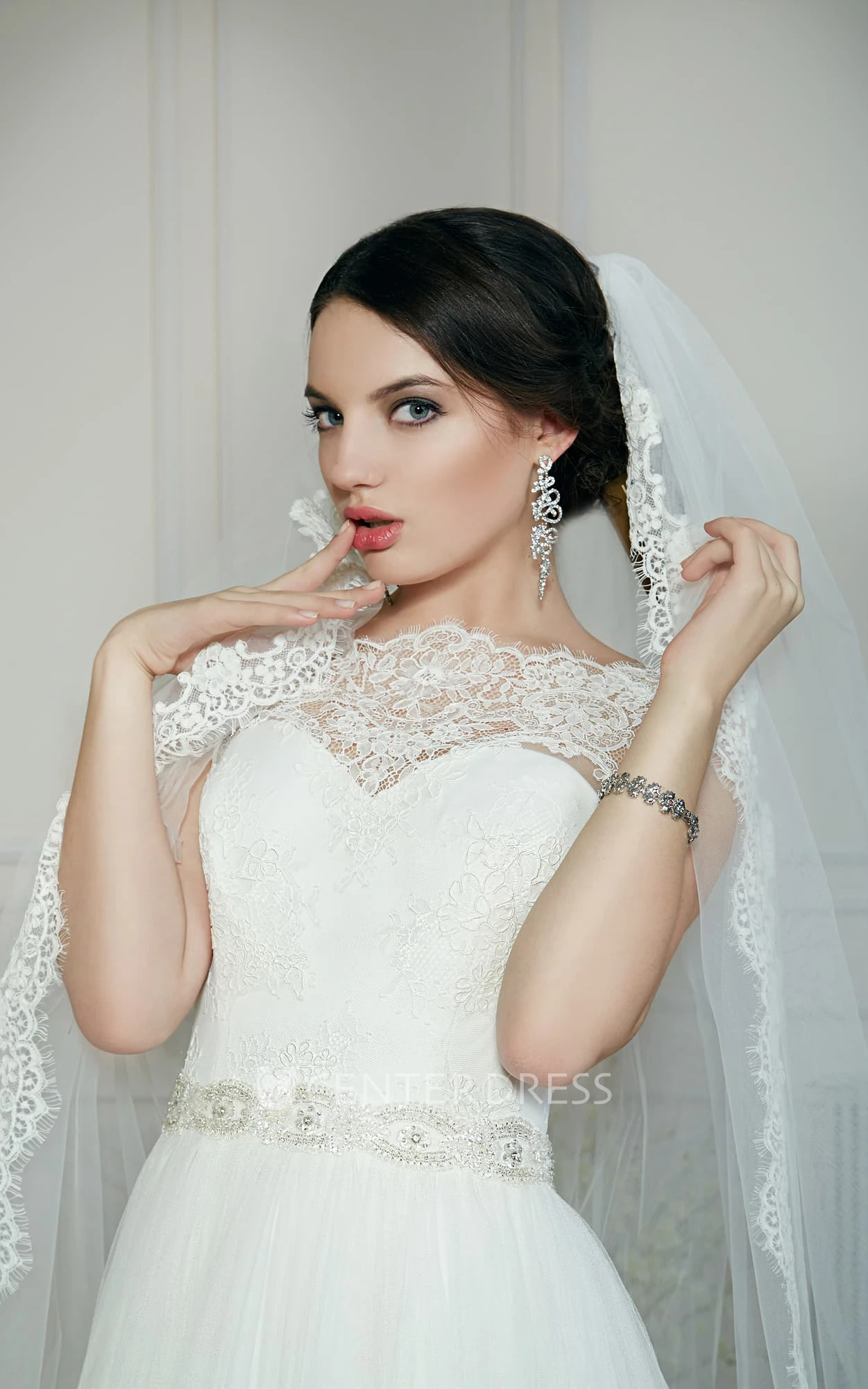 A-Line Floor-Length Bateau-Neck Sleeveless Keyhole Tulle Dress With Beading And Pleatings