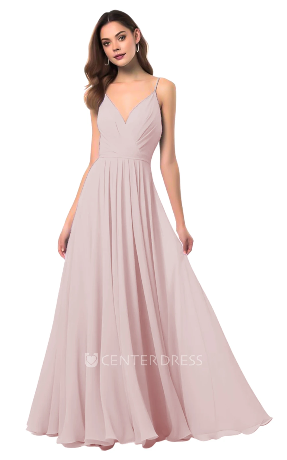 Elegant A-Line Spaghetti Chiffon V-neck Bridesmaid Dress Classy & Elegant