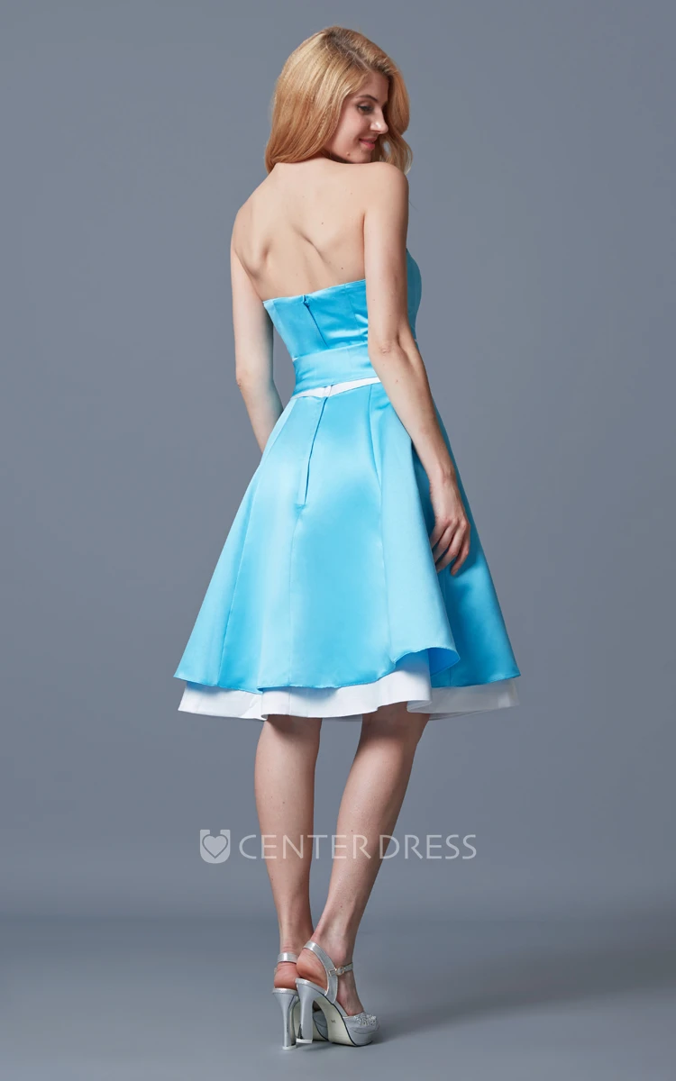 Strapless Pleated A-line Satin Dress With Layer