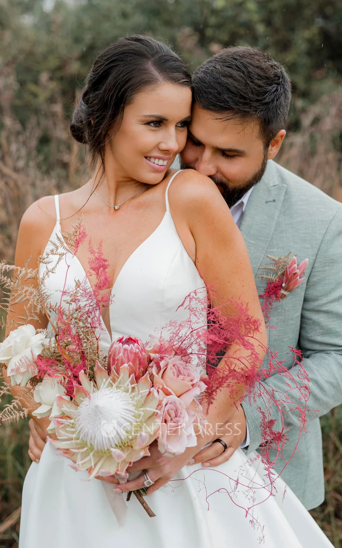 Satin A-Line Spaghetti Romantic Beach Wedding Dress With Zipper Back