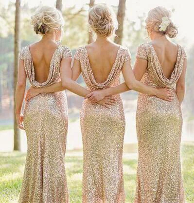 Glamorous Bateau Cap Sleeve Bridesmaid Dress With Sequins
