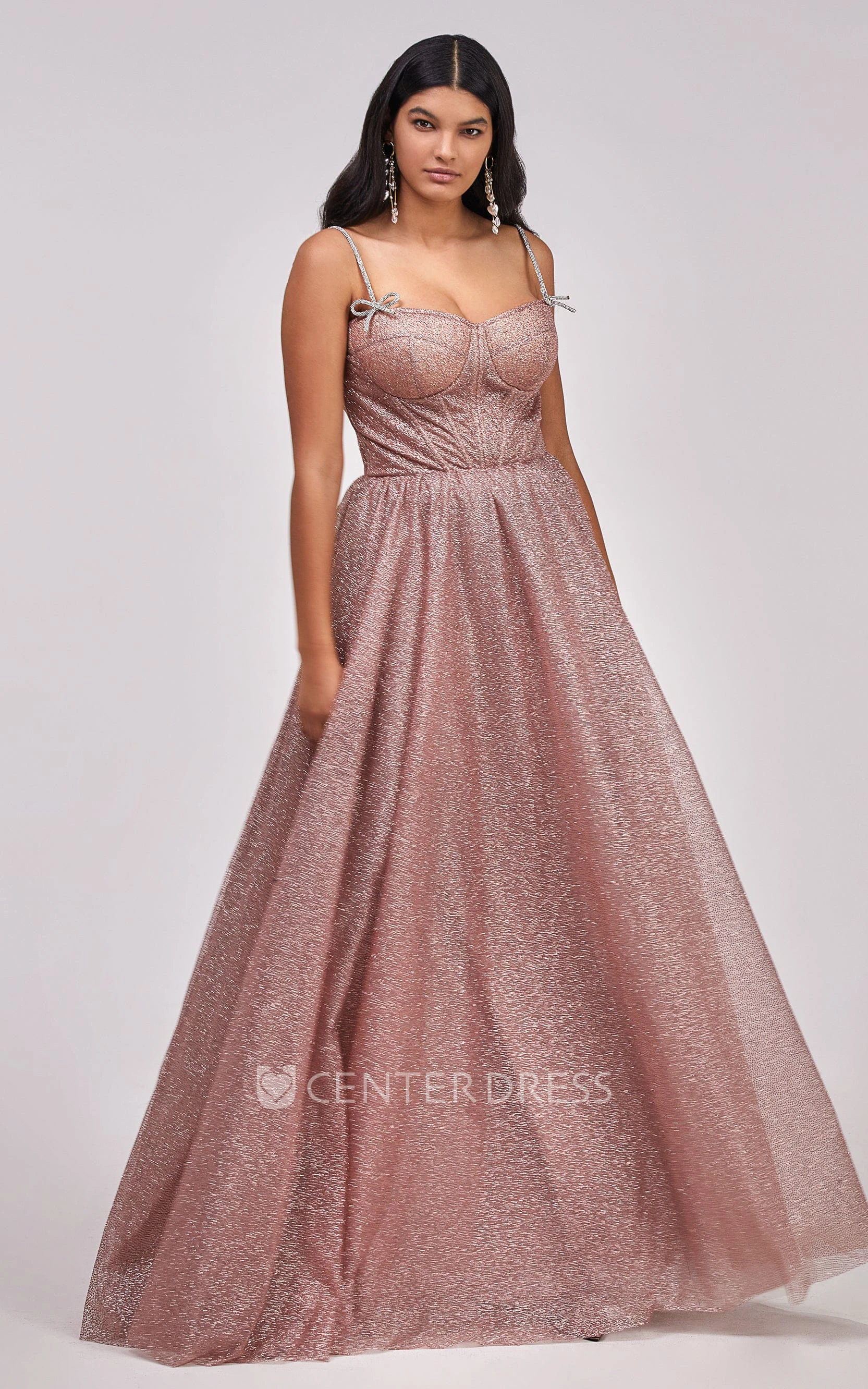 Sexy A-Line Spaghetti Sequins Evening Dress With Lace-up Back And Bow