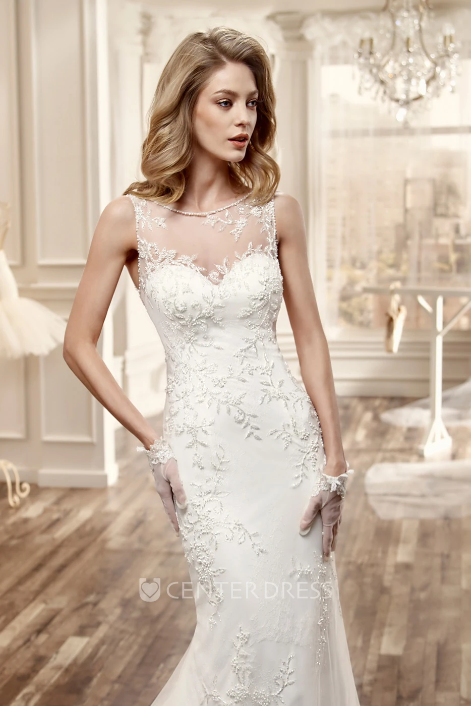 Sweetheart Cap-Sleeve Mermaid Spring Wedding Dress With Illusive Neckline And Back