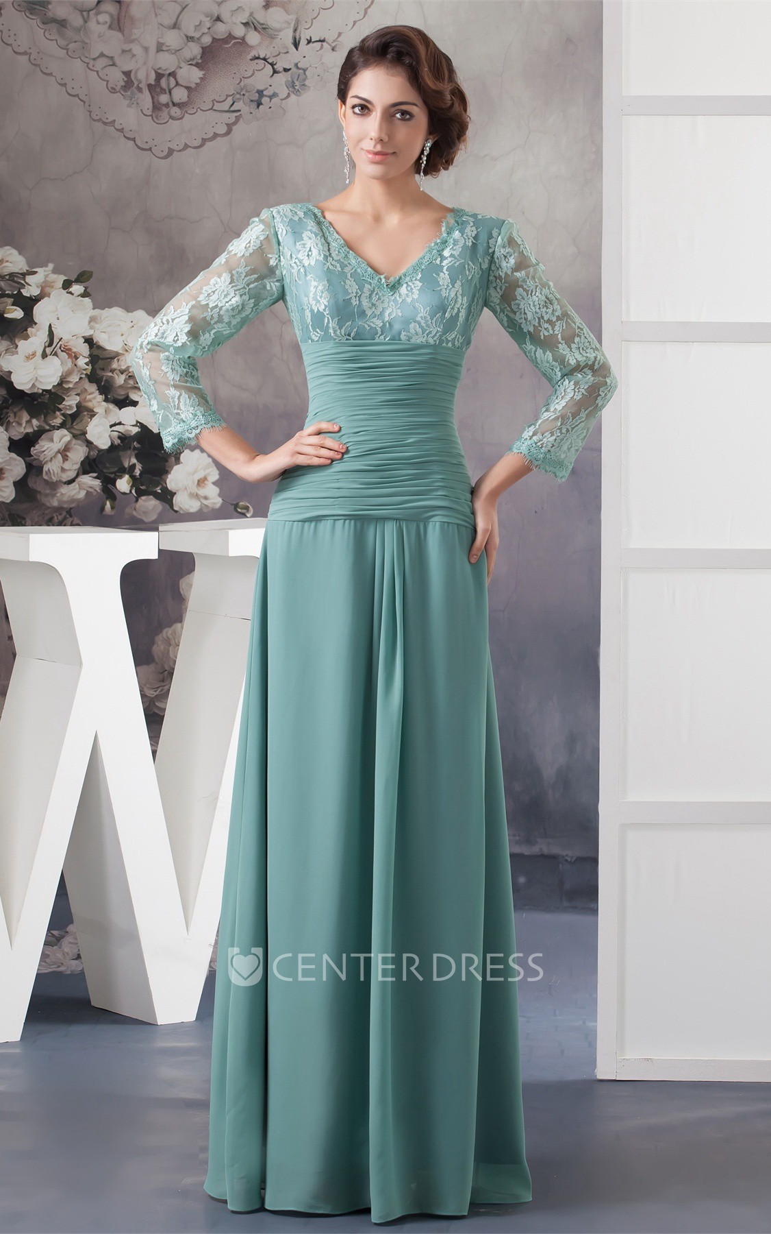 v neck chiffon mother of the bride dress