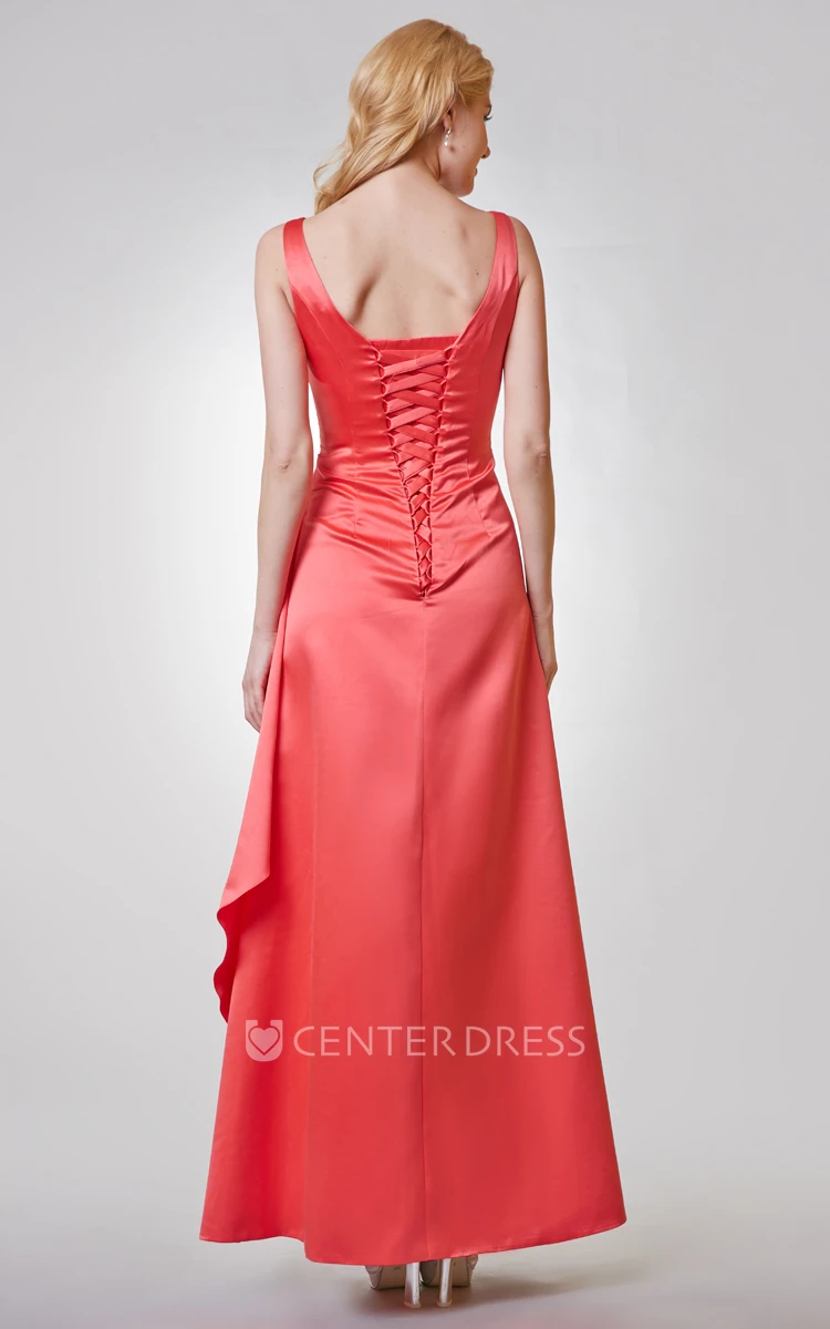 Square Neckline Keyhole in Back Trumpet Chiffon Dress