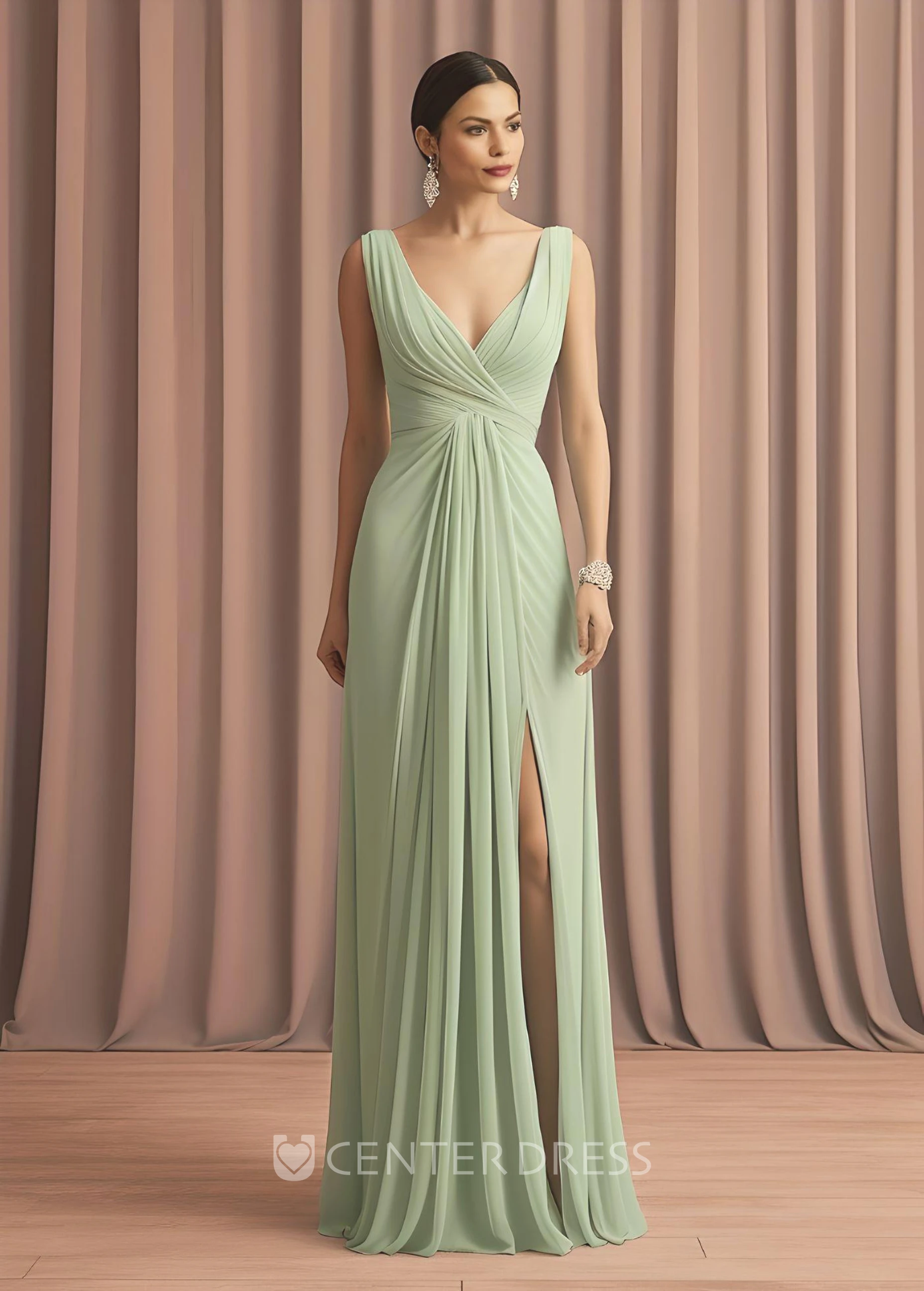 Casual Chiffon Sheath Mother of the Bride Dress Floor-length Split Front Sleeveless