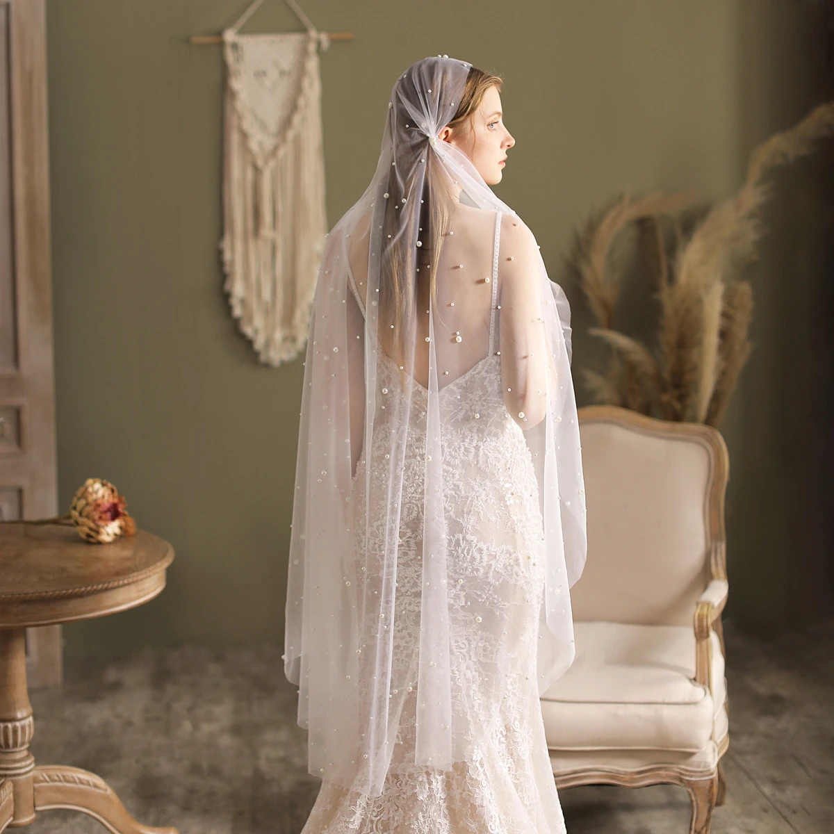Elegant Vintage Tulle Beaded Veil