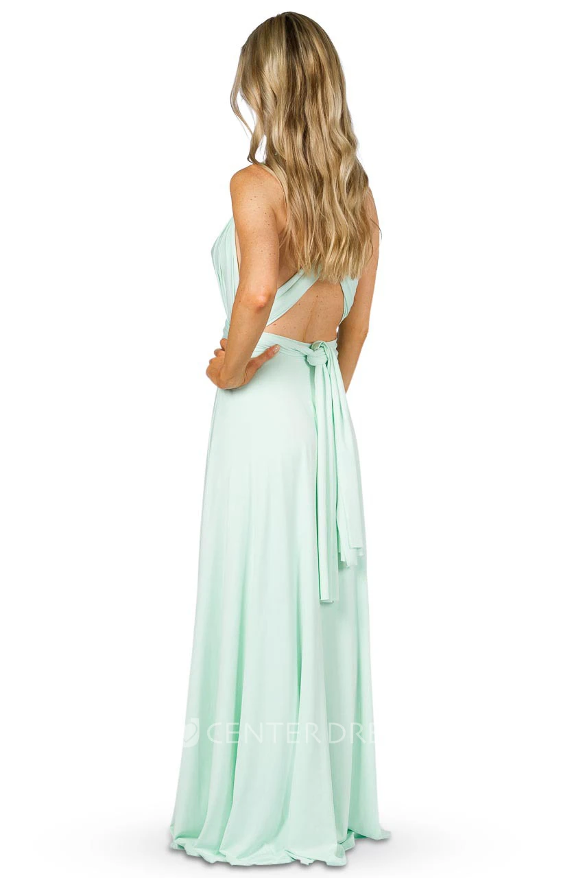 Strapped Sleeveless Ruched Chiffon Convertible Bridesmaid Dress