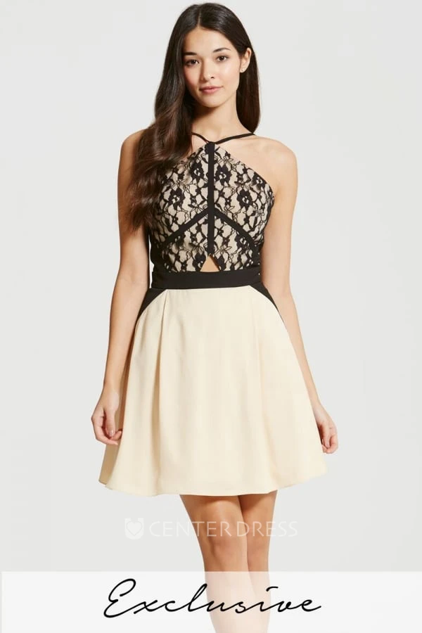 Mini Sleeveless Spaghetti Lace Chiffon Bridesmaid Dress With Straps