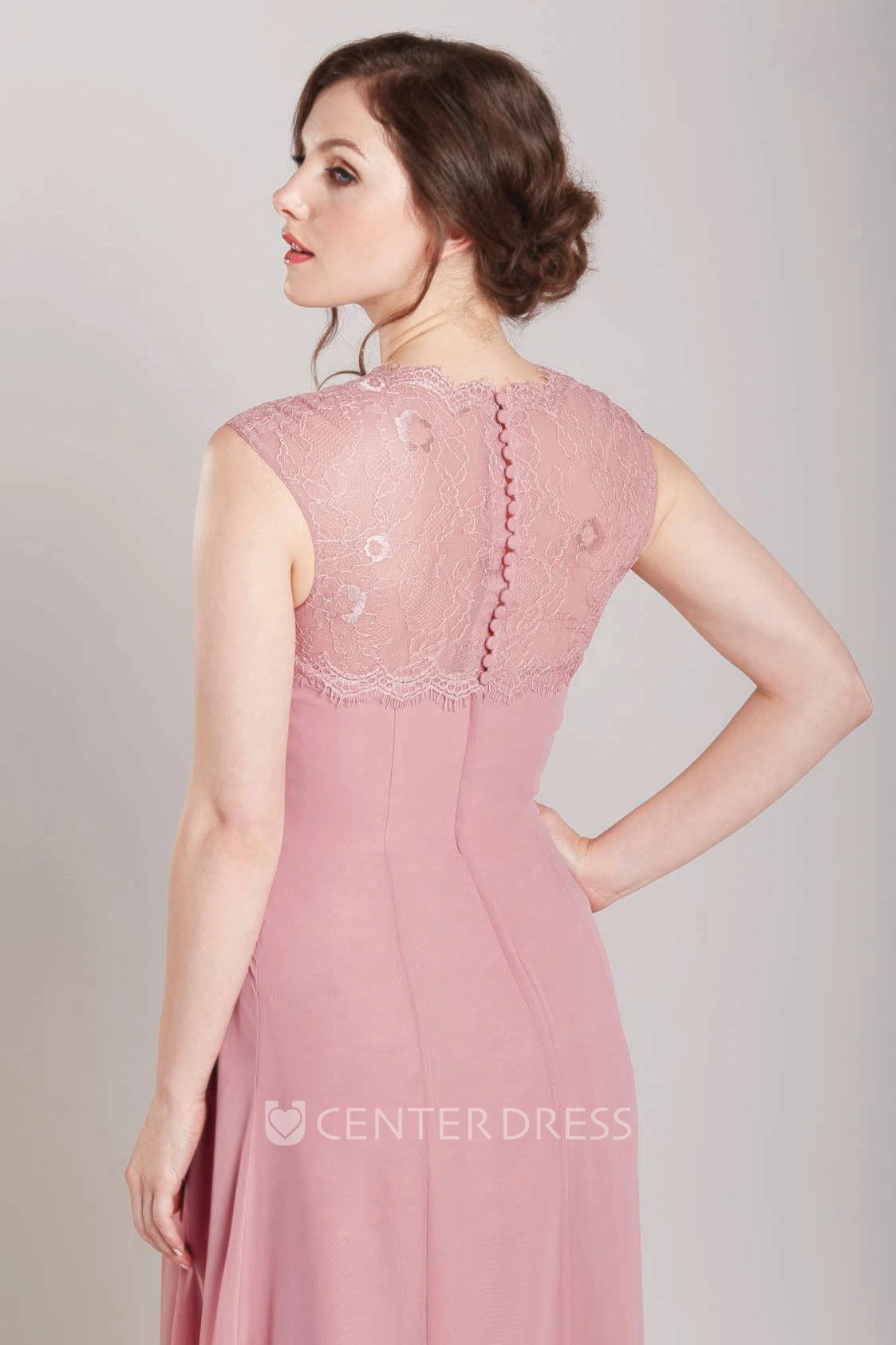 Side-Draped Queen Anne Sleeveless Chiffon Bridesmaid Dress
