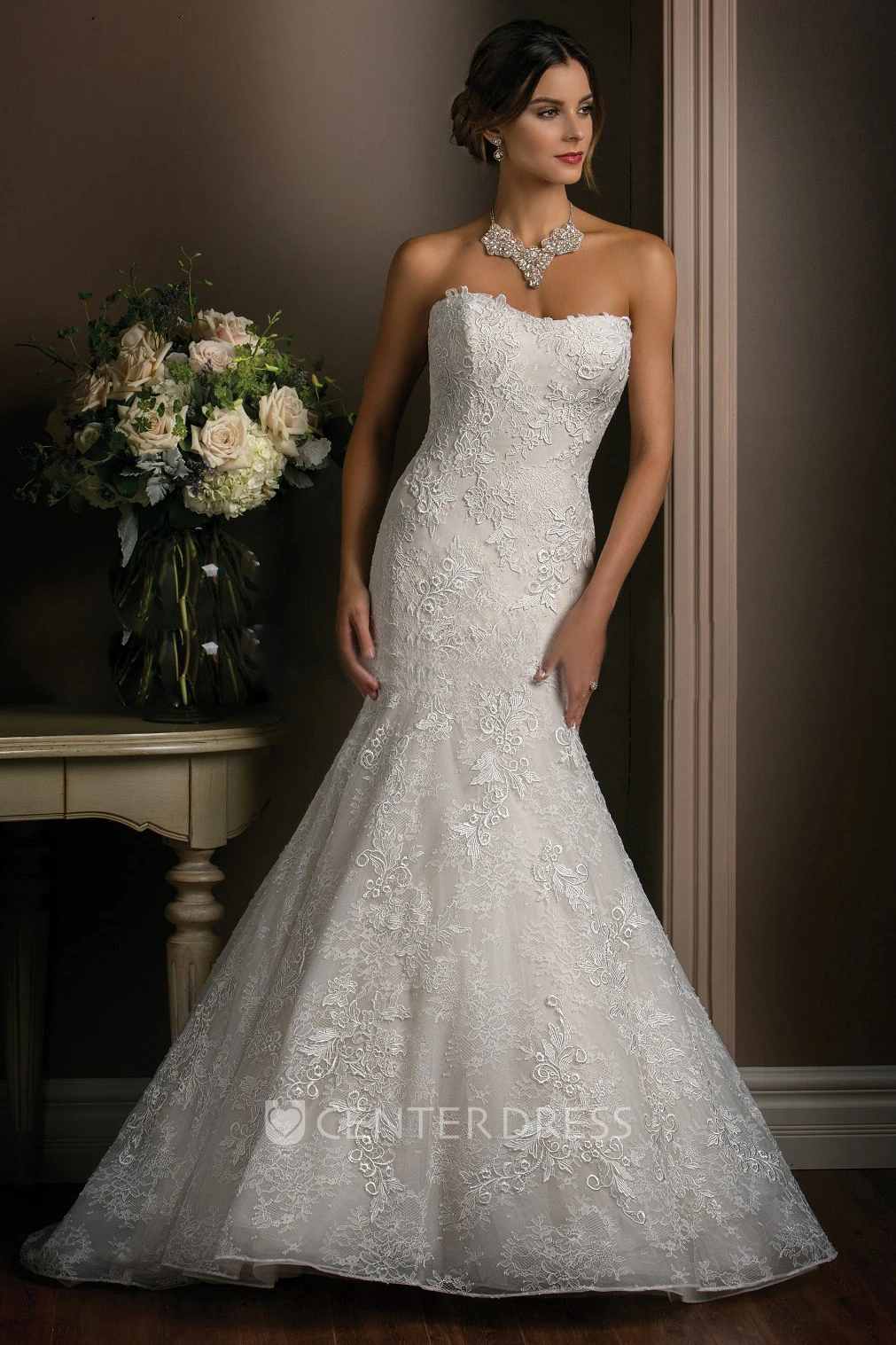 Strapless Trumpet Gown With Allover Lace Appliques