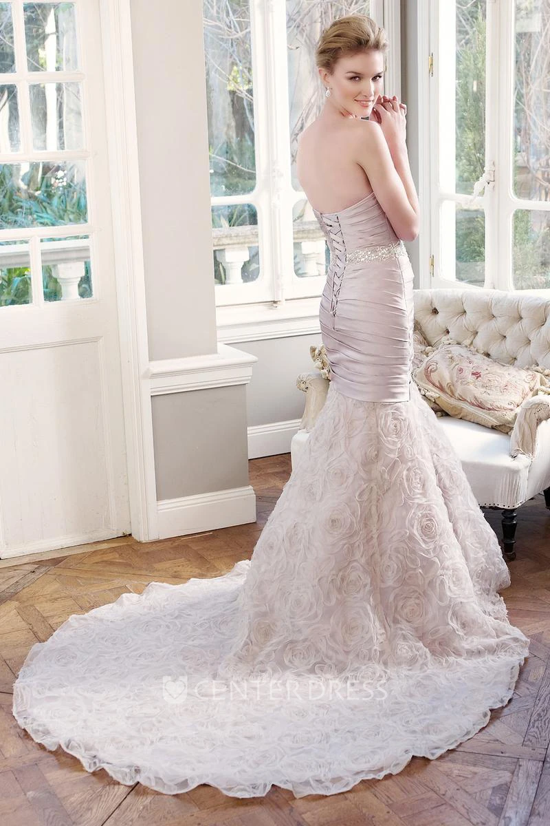 Sheath Sweetheart Criss-Cross Floor-Length Sleeveless Wedding Dress With Waist Jewellery And Ruffles
