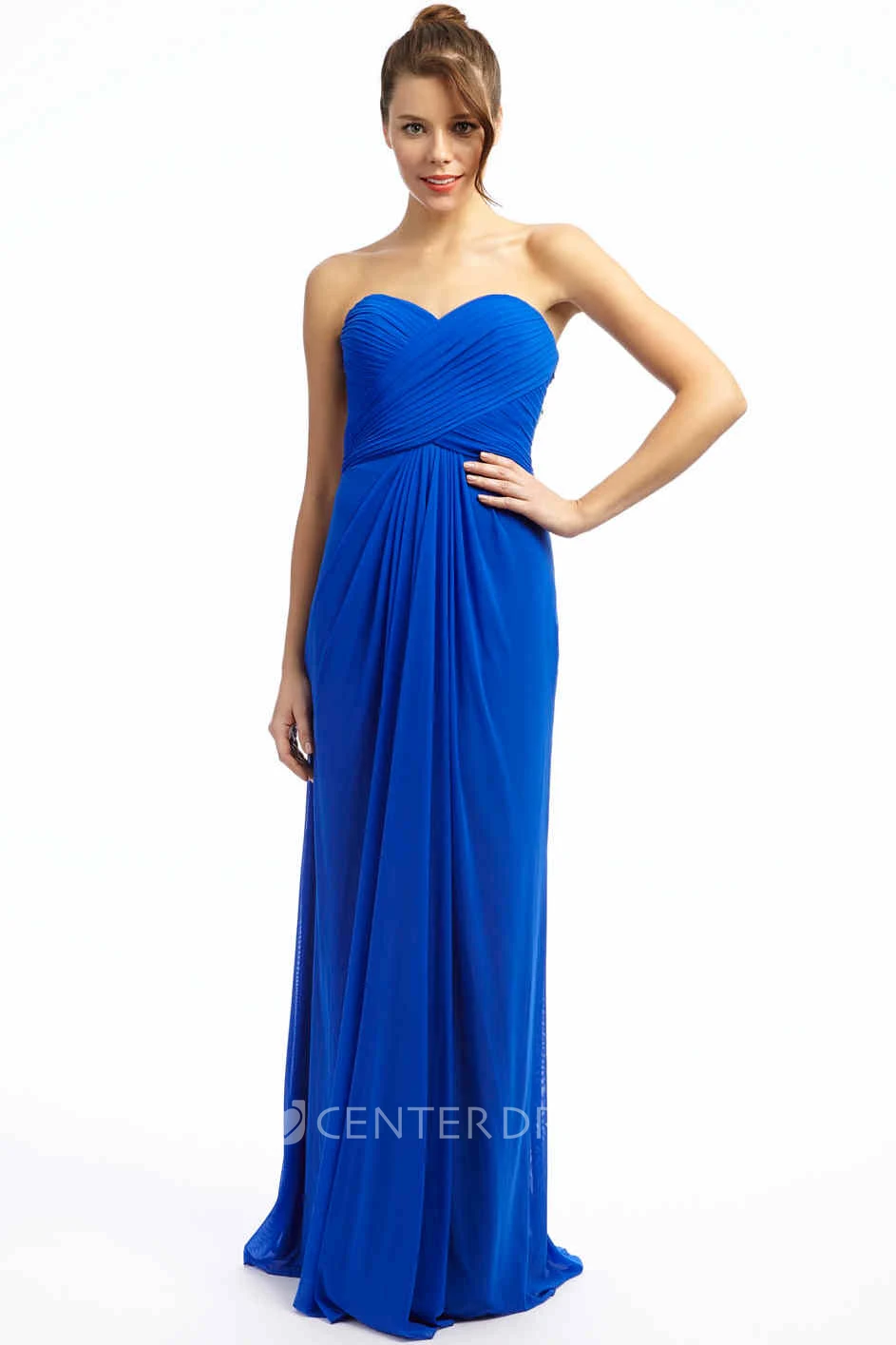Sheath Sweetheart Criss-Cross Floor-Length Empire Sleeveless Chiffon Prom Dress With Beading