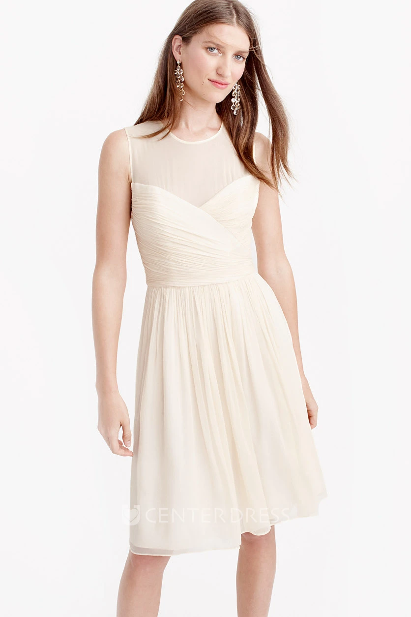 Knee-Length Sleeveless Scoop Neck Criss-Cross Chiffon Bridesmaid Dress