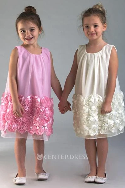 Midi Floral Floral Tulle&Satin Flower Girl Dress