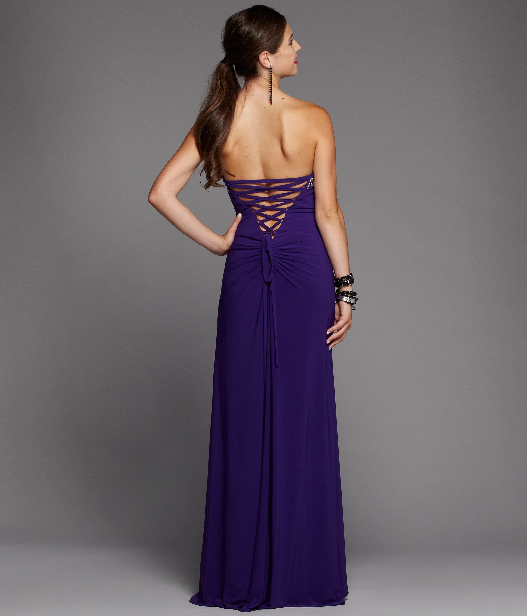 Sheath Sweetheart Sleeveless Jersey Lace-Up Dress With Beading And Split Front