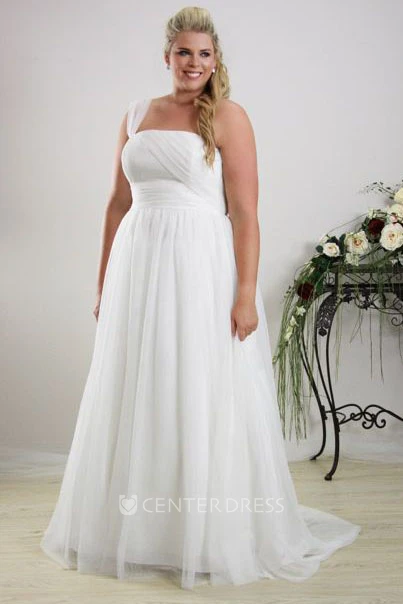 A-Line Sleeveless One-Shoulder Chiffon Plus Size Wedding Dress With Ruching