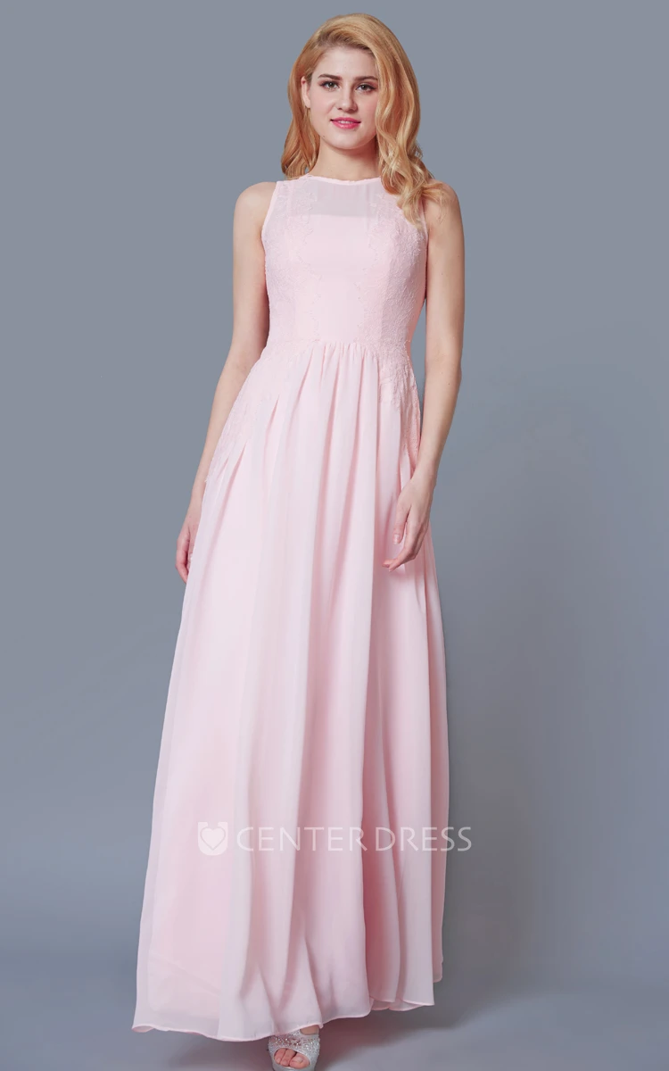 High Neck A-line Chiffon Bridesmaid Dress With Pleats