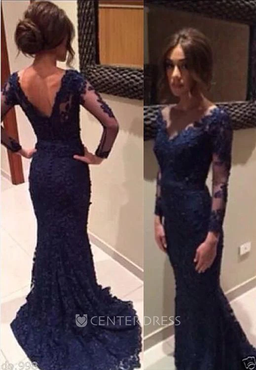 Gorgeous Long Sleeve Appliques Prom Dress Mermaid With Train