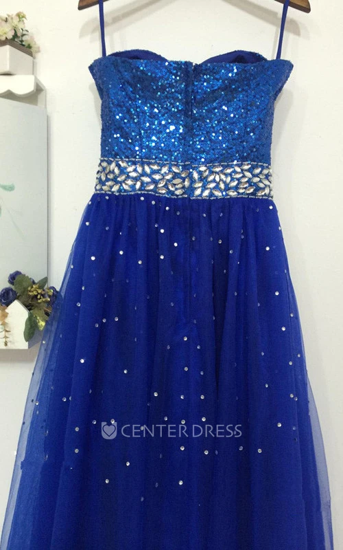 A-line Maxi Sweetheart Tulle Dress With Beading And Sequins