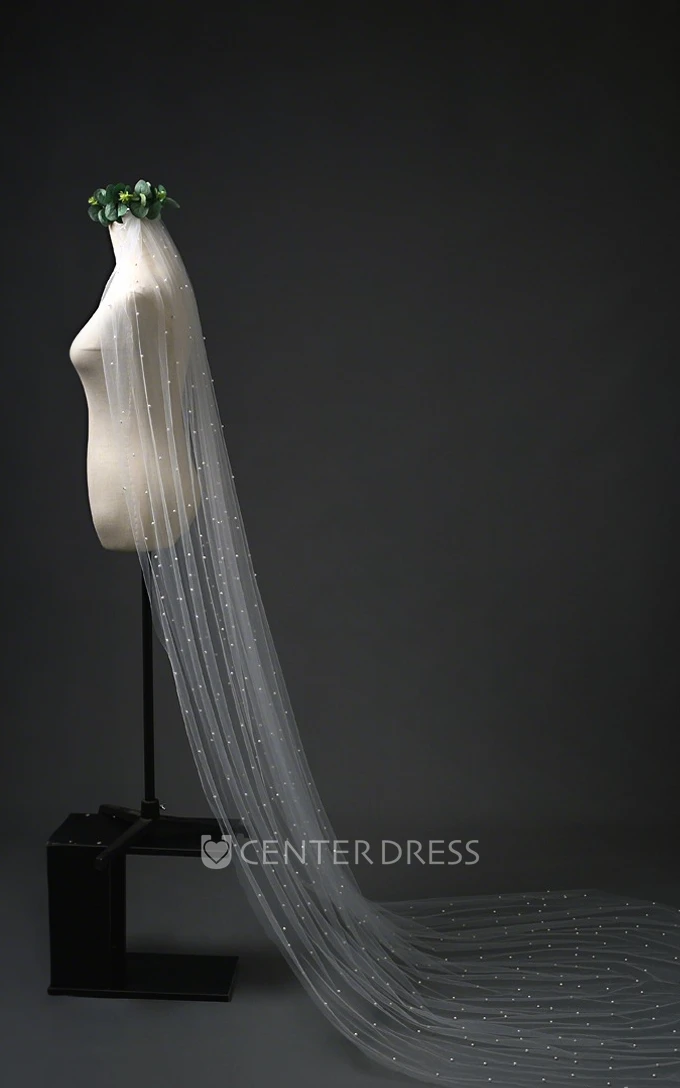 Elegant Pearl One-tier 3m x 1.6m Tulle Chapel-Style Wedding Veil with Hair Comb