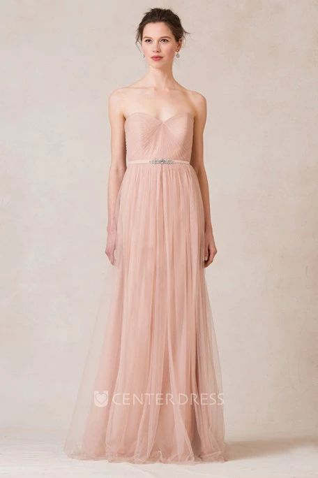 Sleeveless Criss-Cross Sweetheart Tulle Bridesmaid Dress With Straps
