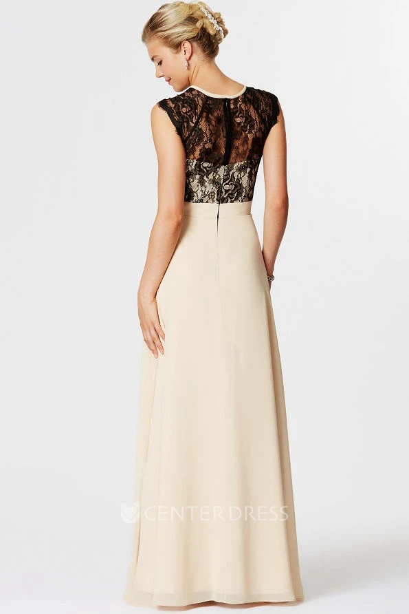 High Neck Lace Sleeveless Chiffon Bridesmaid Dress With Illusion Back