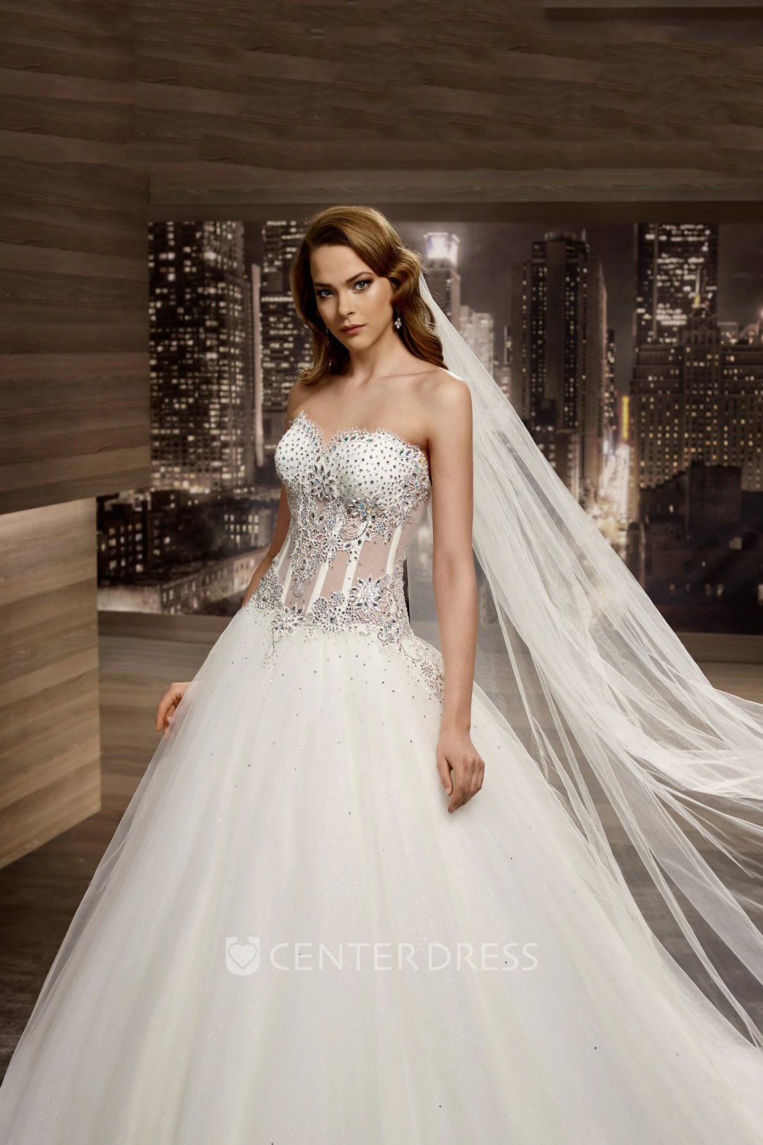 Sweetheart A-Line Bridal Gown With Beaded Embellishment And Brush Train