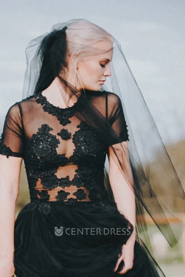 Black Veil Retro Simple Hard Yarn Bridal Wedding Veil New Style Long Tail