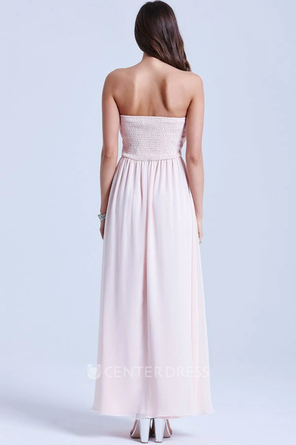 Notched Ankle-Length Sleeveless Beaded Chiffon Bridesmaid Dress With Ruching