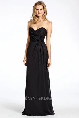 Sheath Sweetheart Sleeveless Appliqued Chiffon Bridesmaid Dress With Low-V Back