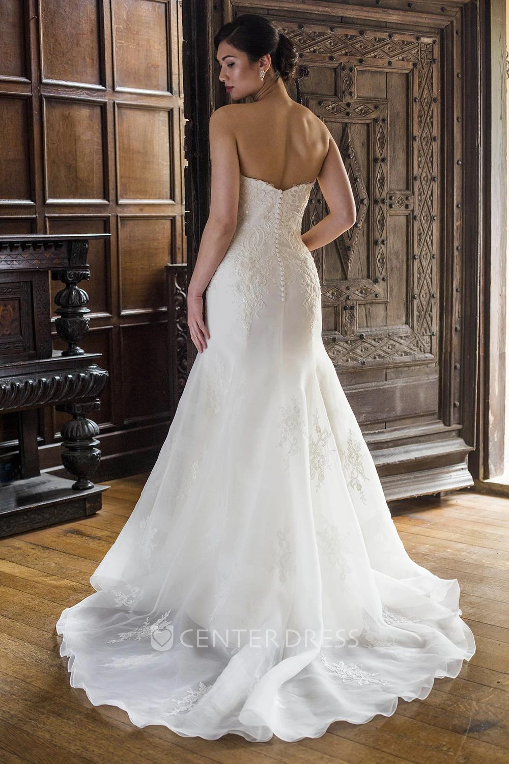 Mermaid Strapless Sleeveless Floor-Length Appliqued Wedding Dress With Beading