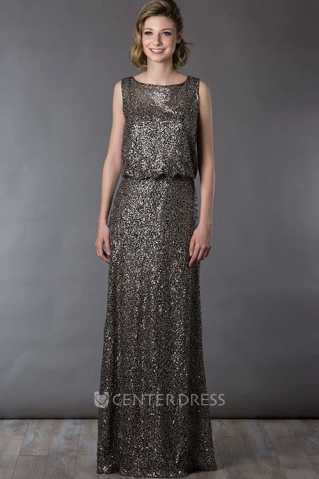 Sleeveless Allover Sequin Long Mother Of The Bride Dress Casual Style