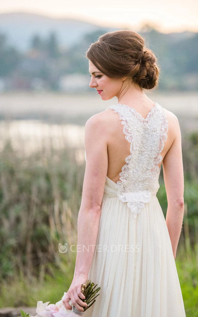 Boho Cowl Neck Sleeveless Long A-Line Chiffon Dress With Pleats