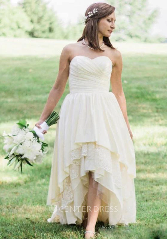 A Line Sweetheart Chiffon Lace Lace-up Corset Back Wedding Gown